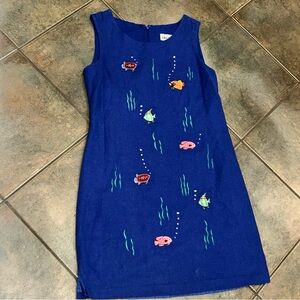Vintage Ultra Dress New York Blue Sleeveless Dress with Fish Embroidery